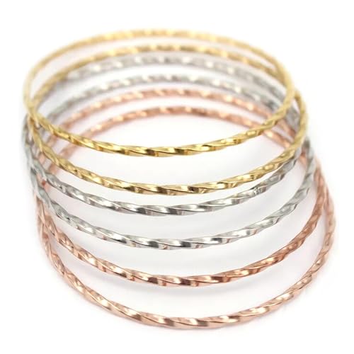 Image of Peora Silver Gold & Rose Gold Plated Metal Bangles Bracelet Fancy Gift for Women (6 Pcs. 2.6 inch)