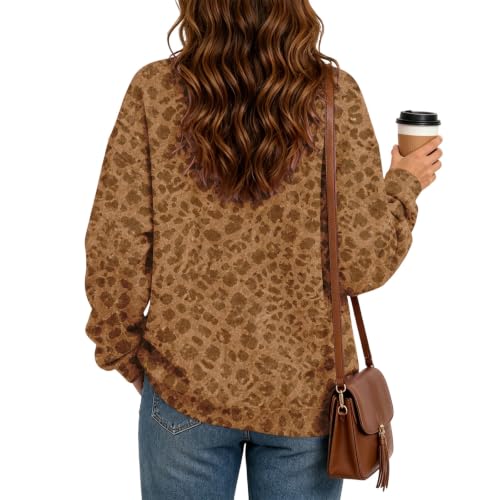 Crew Neck Sweatshirts Women Oversized Cheetah Print Pullover Sweatshirt - image 3