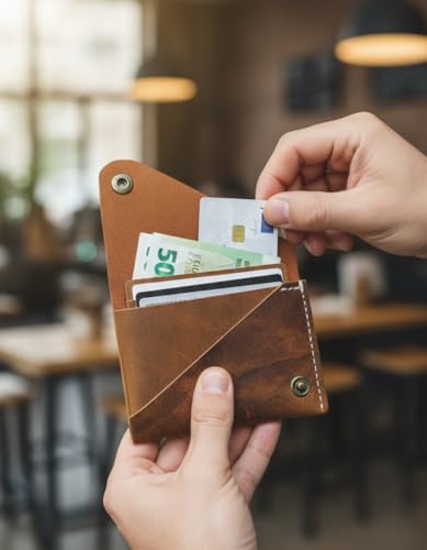 Image of Genuine Leather Card Holder Wallet for Men & Women | Slim Pocket Size Card Holder with Cash Slot | Debit Credit Visiting Card Organizer for Daily Use (Style 6)