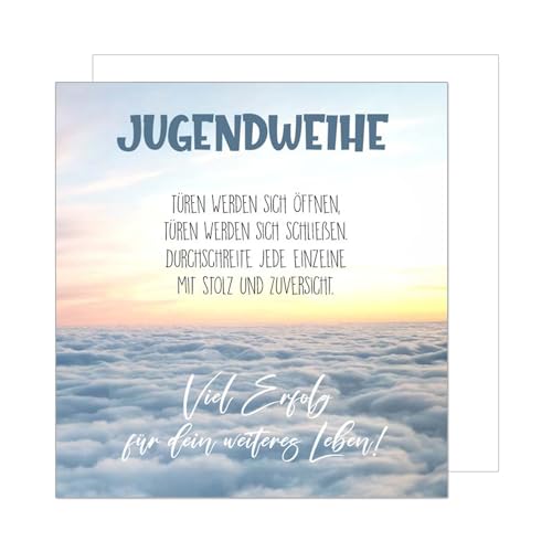 Edition Seidel Premium quadratische Glückwunschkarte zur Jugendweihe mit Umschlag. Jugendweihekarte mit Spruch Karte Grußkarte Junge Mädchen Jugendliche Himmel Wolken (JWQ101 SW025)
