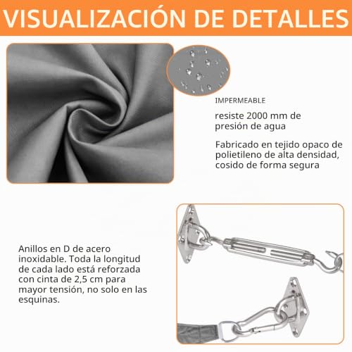 Toldo vela de sombra rectangular de 2x3m impermeable para exterior y terraza 4