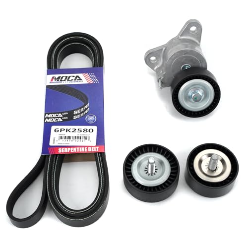 MOCA Serpentine Belt Drive Component Kit Fit 2007-2010 for Chrysler Sebring 2.4l L4 Gas & 2008-2014 for Dodge Avenger 2.4l L4 Gas & 2009-2017 for Jeep Compass 2.0l L4 Gas W/A.C.