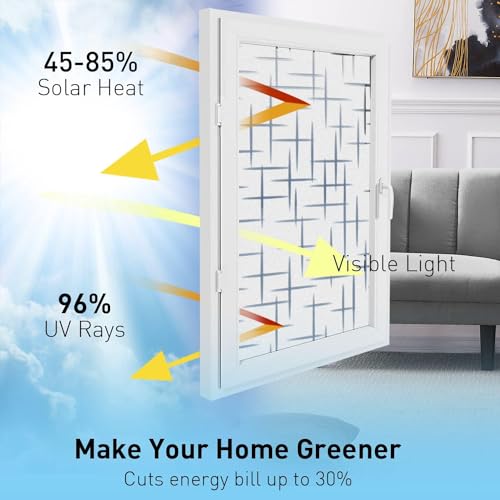 Image of ELTON 3D Vinyl Self Adhesive Decorative, Heat Control Anti UV, Vertical Waves Privacy Film for Bathroom Door Window (Cross Lines, 2 x 50 feet)