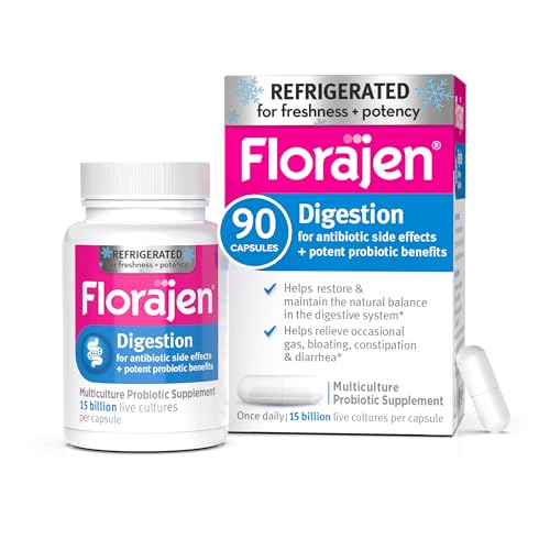 Florajen Digestion Probiotic - Advanced Relief for Gas Bloating & Constipation - With Lactobacillus for Gut Health Regularity & Balanced Flora - Refrigerated for Potency & Freshness - 90 Capsules