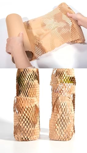 MICHLO Papier d’emballage nid d’abeille 30 cm x 10 m, rouleau Kraft naturel extensible et recyclable, protection articles fragiles, emballage cadeau et colis