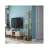 PAKUES-QO 5 Tier Bookshelf Metal Tall Bookcase Industrial Storage Rack Organizer Display Shelf Open Wide Standing Shelving Unit for Home Office (Color : Gold)
