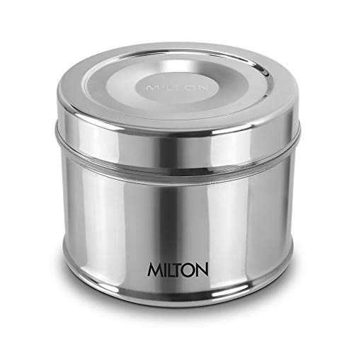 MILTON Steel Snack Large Lunch Box PU Insulated Stainless Steel Container with Inner Partition Plate, 800 ml, Silver, for Travelling, School & Office