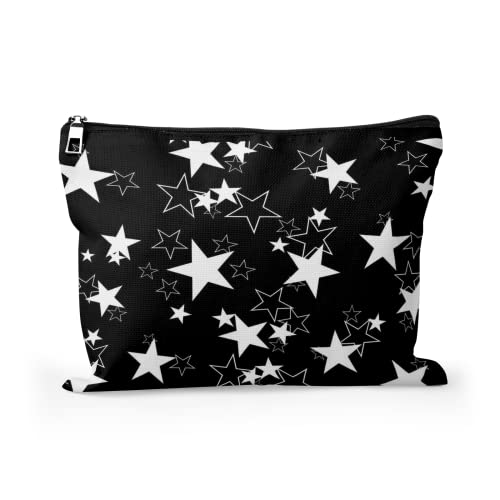 Giwawa Star Black Background Makeup Bag Toiletry Pouch Zipper Cosmetic Bag Stars Linen Make Up Organizer Purse for Women 10 x 8 Inch