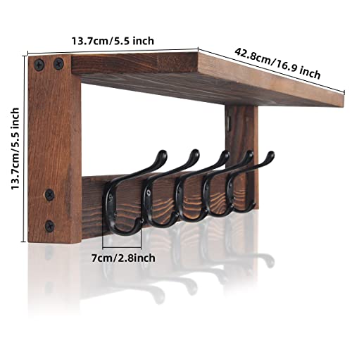 Pozean Coat Rack Wall Mount With Shelf 2 Pack Coat Hooks For Wall With Shelf, Coat Rack With Wall Hooks For Coat Hanger Wall, Shelves For Wall Decor, Entryway, Mudroom, Bedroom, Bathroom, Kitchen #TOP1