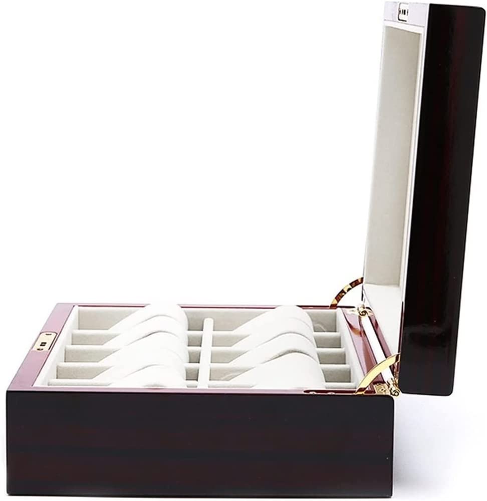 HVMBEUGOS Watch Box 10 Slot Wooden Watch Box With Key Opening Window Watch Storage Box Watch Storage (A)