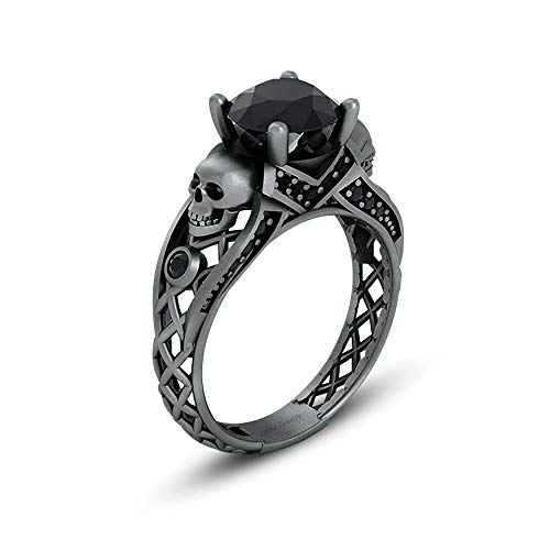 Bague diamant noir ronde en argent massif de qualité