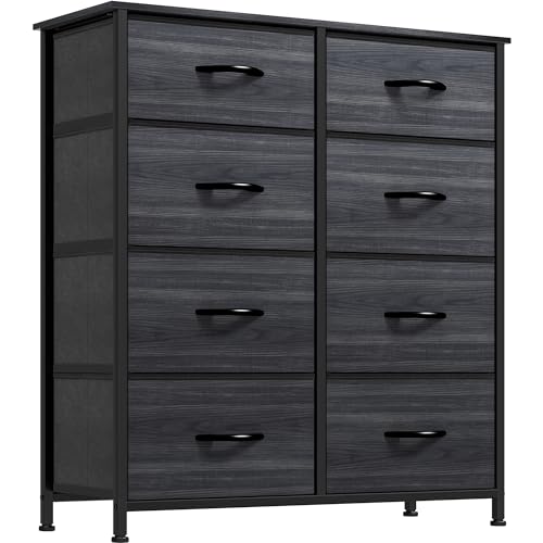 YITAHOME Dresser for Bedroom, Tall Dresser with 8 Drawers, Storage Tower with Fabric Bins, Chest of Drawers for Closet & Living Room - Sturdy Steel Frame, Wooden Top Charcoal Black Wood Grai