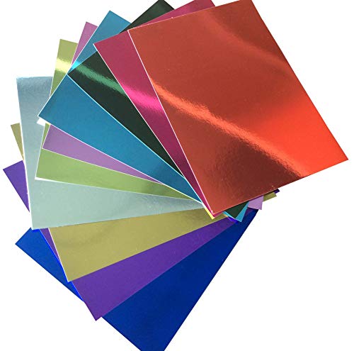 Premium 10 Sheets Mirror foil Board Sparkling Assorted Colors Cardstock Reflective, Shiny Poster Board 8.5 x 11 inches 250GSM Use For Scrapbooking Paper Cutting Bending Or Shaping