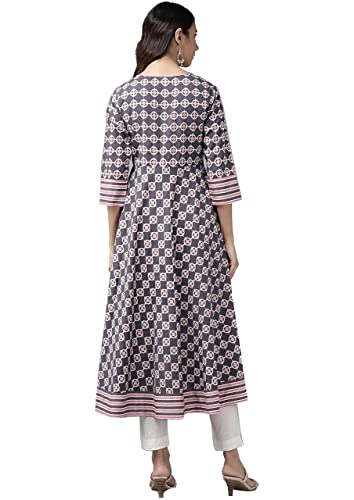 Image of Yash Gallery Women's Cotton Relaxed Fit Anarkali Plus Size Floral Printed Kurta
