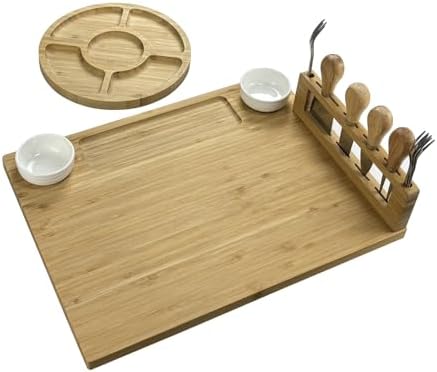 LUMAI Kit Tábua Grande Para Queijos e Frios de Bambu Premium Polimento Duplo + Petisqueira - Suporte Magnético - Tabua para Servir de 40cm x 29,5cm - Qualidade para Receber em Casa Familia e Amigos