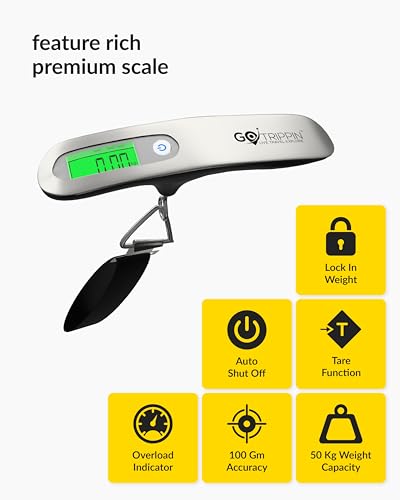 Image of GoTrippin Weight Machine for Luggage - 50 kg capacity, Steel body, Lifetime replacement - Luggage Weighing Scale for travel, flights, bags & baggage (Silver) (Luggage Scale + Neck Pillow)