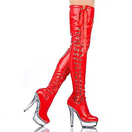 HOMDREAM High Heels 15CM Stretch Overknee Stiefel Catwalk Ribbon High Heel Stage Boots,Red-46 Cover