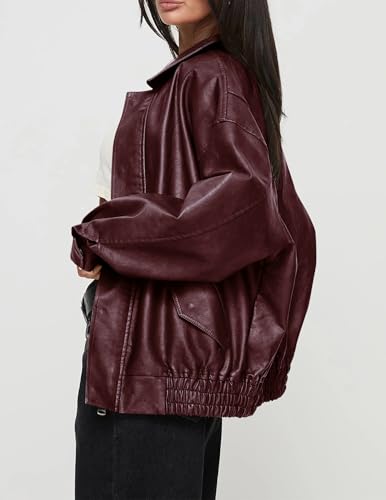 PRETTYGARDEN Wine Red Motorcycle Jacket