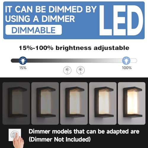 Image of Outdoor Lights for House 24W Exterior Lighting Fixtures 3-Color Adjustable 2200LM IP65 Waterproof Aluminum Exterior Wall Light Compatible with Dimmers for Patio, Yard, Back Yard 4 Pack