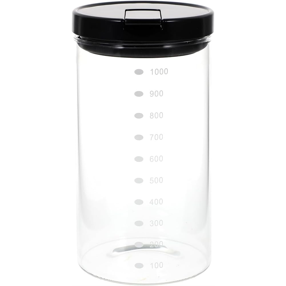 Hndhbfgrt Glass Snack Container 1000ml Airtight Food Storage Jar with Black Lid, Sealed Dry for Kitchen Pantry Canister