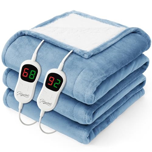 Homemate Heated Electric Blanket Queen Size - 84"x90" Heating Bed Blanket Throw with 10 Heating Levels 8 Hours Auto Off Fast Heating Over-Heat Protection Ultra Soft Flannel ETL Certified, Blue