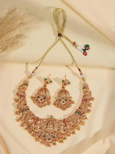 Image of Shining Diva Fashion Stylish Fancy Pearl Choker Traditional Jewellery Set for Women | Temple Necklace Set | Festive Wedding Party Necklace | 22k Gold Plated | Just Like Original Gold Jewellery