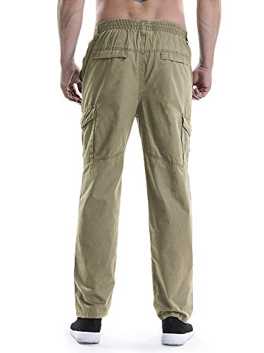 Mesinsefra Men's Full Elastic Waist Cargo Pants Loose Fit Lightweight Workwear Pull On Trousers Yellow Tag 4XL-US 402