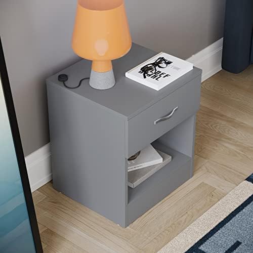 Vida Designs 1 Drawer Chest Bedside Cabinet Storage Unit Sliding Drawers Shelf Bedroom Furniture Grey
