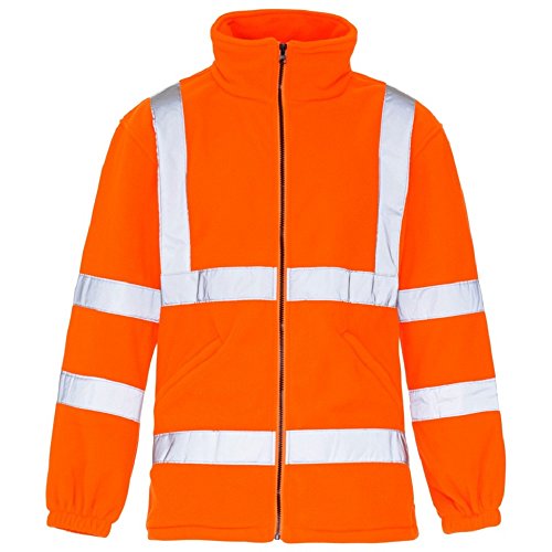 Hi Vis Viz Visibility Fleece Jacket with Zip Fastening Safety Work Mens Warm Top (Large, Orange)