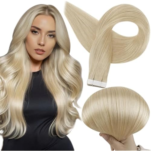 Full Shine Tape In Hair Extensions Human Hair, Bleach Blonde 26 Inch