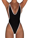 Women Swimsuit One-Piece Sexy Backless Monokini Bathing Suit with Strap (US 4 / Label S, Black)