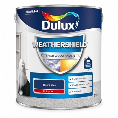 Image of DRW Oxford Blue Weathershield Exterior Gloss Paint 2.5L | Exterior Wood and Metal Paint | One Coat High Shine Weatherproof Finish | Durable Outdoor Paint for Doors Gates Railings