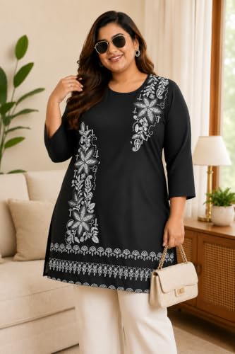 Image of RYSH Women's Plus Size Printed Kurta | Round Neck | 3 /4 Sleeve | Relaxed Fit