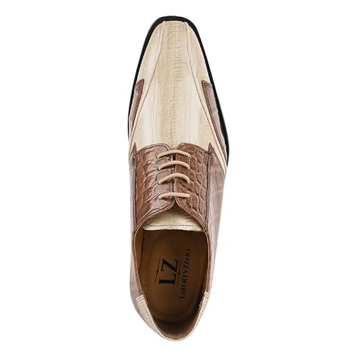 Libertyzeno Mens Lace Up Croco Eel Print Oxford Dress Shoes Brown/Beige Size 10 #TOP3