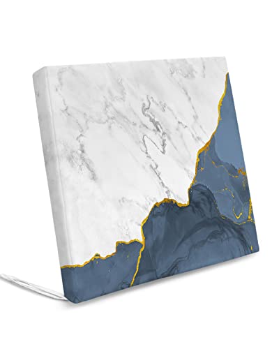 Edwiinsa Marble Blue Haze Indoor/Outdoor Seat Cushions Cover, Modern Abstract Gold White Gray Waterproof Patio Chaise Lounge Cushion Cover for Beach Pool Side Chair Cushions 22x20x4 2PCS