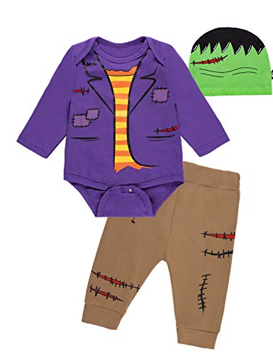 Auggle Baby Boy's Halloween Frankenstein Classic Little Monster Clothes Pants With Hat (12-18 Months)