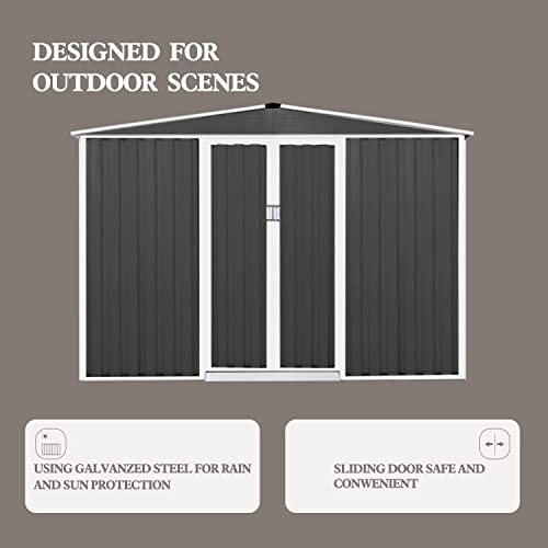Suncrown Outdoor Garden Storage Shed 6X8 Ft Yard Storage Tool With Sliding Door For Lawn Equipment Garden Backyard, Grey #TOP4