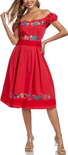 Image of Women's Mexican Dress Embroidered Causal Lace Party Dress