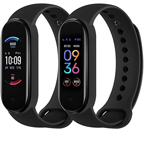 Tobfit Correa Compatible con Xiaomi Mi Band 5 / Xiaomi Mi Band 6 / Amazfit Band 5, Pulseras de Repuesto de Silicona Suave Clásica y Colorida para Amazfit Band 5, para Mujer Hombre, Negro+Negro