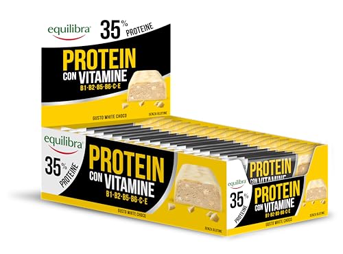 Equilibra Integratori Alimentari, Barretta Protein 35%, ad Alto Contenuto di Proteine, con Vitamine, Gusto White Chocolate, Contribuisce al Mantenimento della Massa Msuscolare, 24 Barrette da 45 g