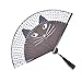 Kaimufei Abanico chino de dibujos animados de gato, seda, estilo japonés, abanicos de mano, populares de mano, plegable, cabeza de gato pintada en aerosol, ventilador plegable de madera (color: negro)