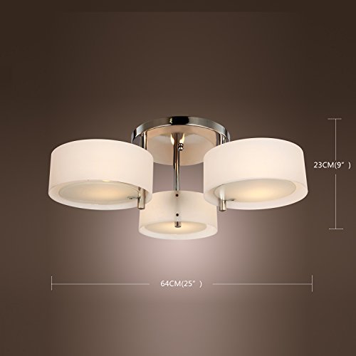 LightInTheBox Acrylic Semi Flush Mount Ceiling Light, Modern 3-Light Ceiling Light Fixtures White Drum Shade Chrome Finish Light Fixture for Kitchen Bedroom Living Room Hallway Entryway - Thumbnail 3