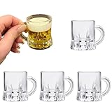 Hufopik 4 Pcs Mini Plastic Beer Mugs, 1 oz Clear Plastic Beer Glasses with Handles, Reusable Beer Stein Tasting Glasses Whiskey Juice Cups for Drinking Beer Festival Party BBQ
