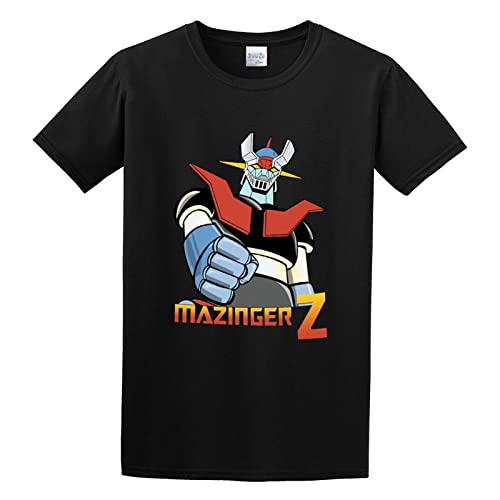Cool Mazinger Z Robot Anime High Street Vaporwave Fashion Mens Cotton Short Sleeved Shirts, Negro , 3XL