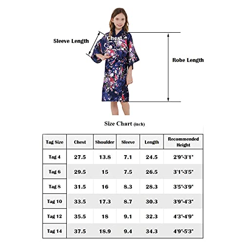 Alhavone Girl's Kid's Silky Satin Floral Short Kimono Robe For Wedding Birthday Party Spa (Floral-Pink, Tag 8) #TOP5