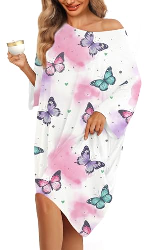 Image of KFUBUO Plus Size Nightgowns for Women Oversized Sleep Tshirts Dress Short Sleeves Sleepwear With Pocket Fit S-5XL