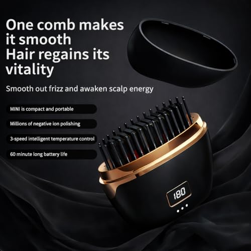 Image of VONT Mini Hair Straightener,Cordless&Rechargeable Portable Hair Straightener Brush with 3 Temperature Setting,Portable Electric Hair Brush 30s Heating,Mini Straightening Brush for Home & Travel (BLACK)
