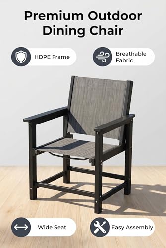 Image of HDPE Patio Dining Chairs with Armrests - Textilene Indoor Outdoor Chair with Wide Seat for Poolside, All Weather UV Resistant Heavy Duty Patio Chair for Bistro Porch Backyard Balcony & Deck(1PCS)