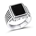 Men's Stainless Steel Ring with Black Agate Stone, Rectangular Shape, Striped Pattern Design (09)