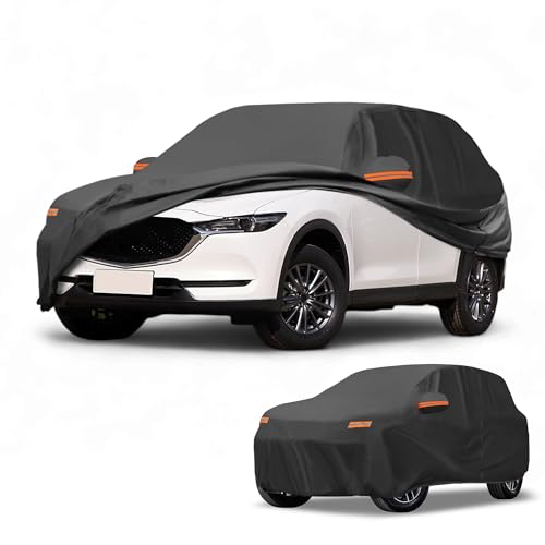 Partuto Funda para Todo Clima Protección Exterior Completa Anti-UV Sol Lluvia para Mazda CX-5 190T-PU Negro con Franjas Reflectantes